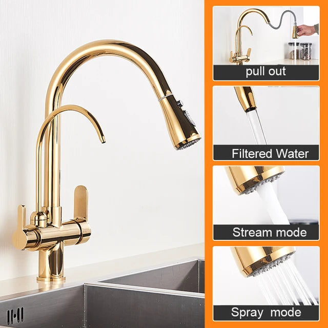 Antique Bronze Faucet Pull Out Water Purifier Sink