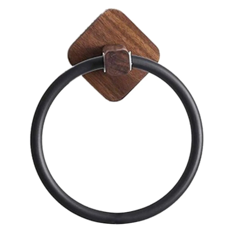 Adhesive Towel Ring Aluminum Wood Wall Mounted Matte