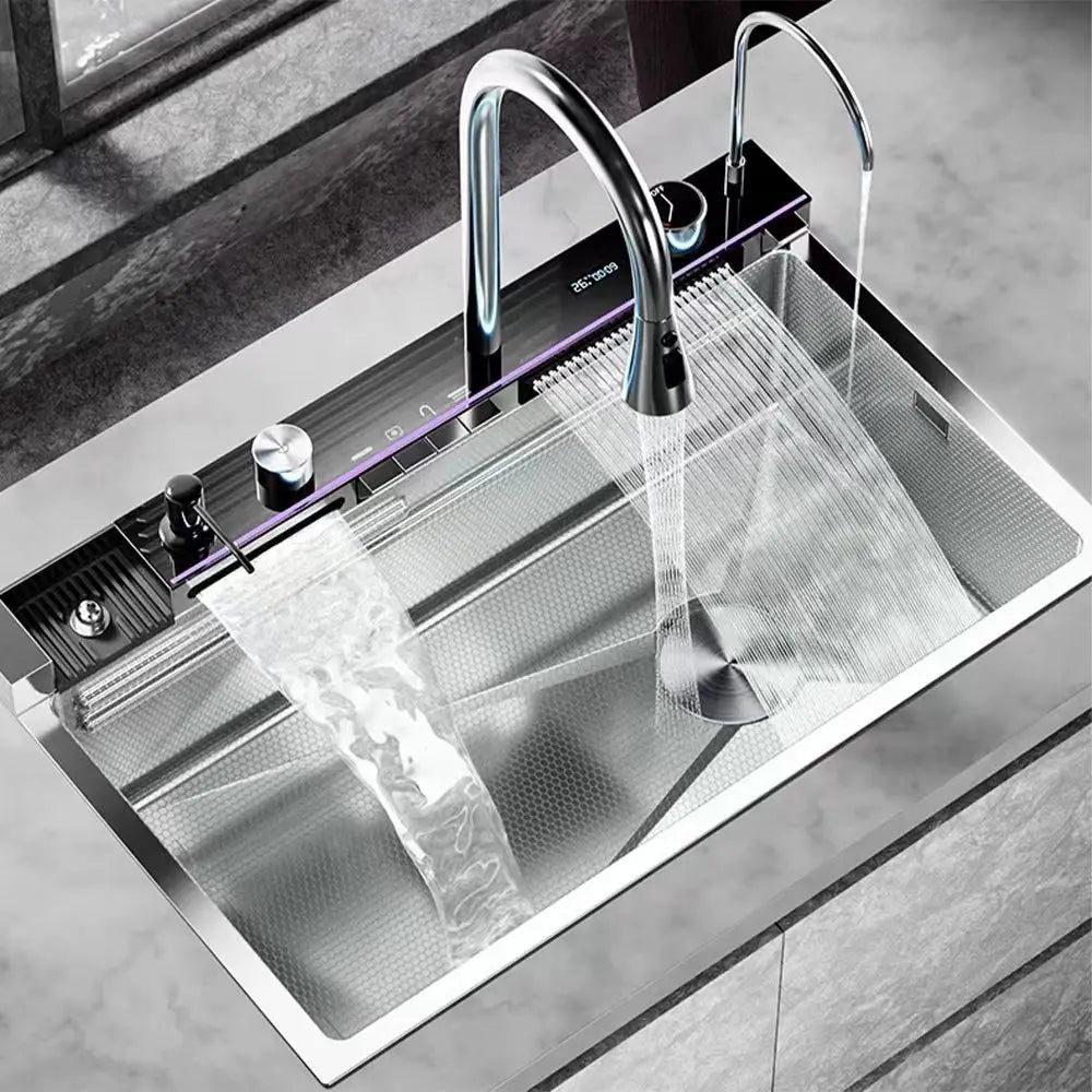 Silver Slot Stainless Steel Waterfall Sink Digital Display