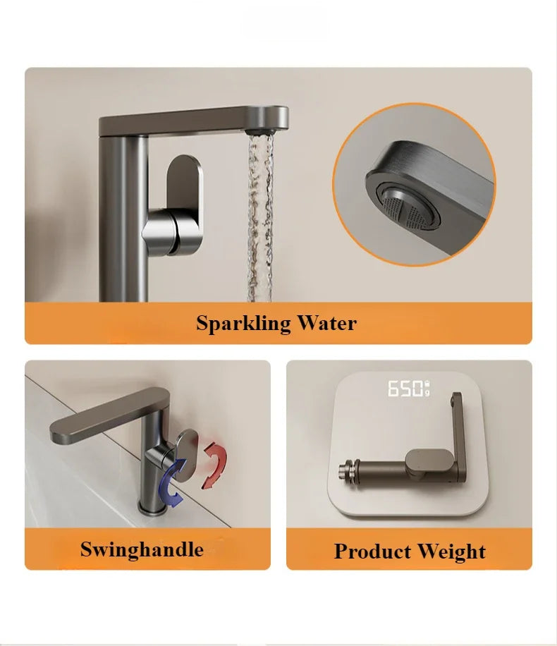 360 Rotation Bathroom Basin Faucet Grey Aluminum Washbasin