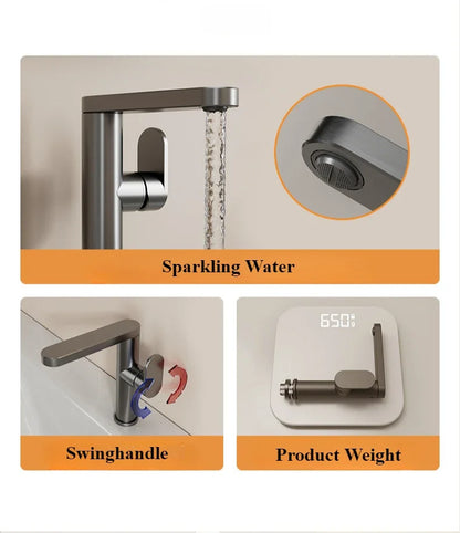 360 Rotation Bathroom Basin Faucet Grey Aluminum Washbasin
