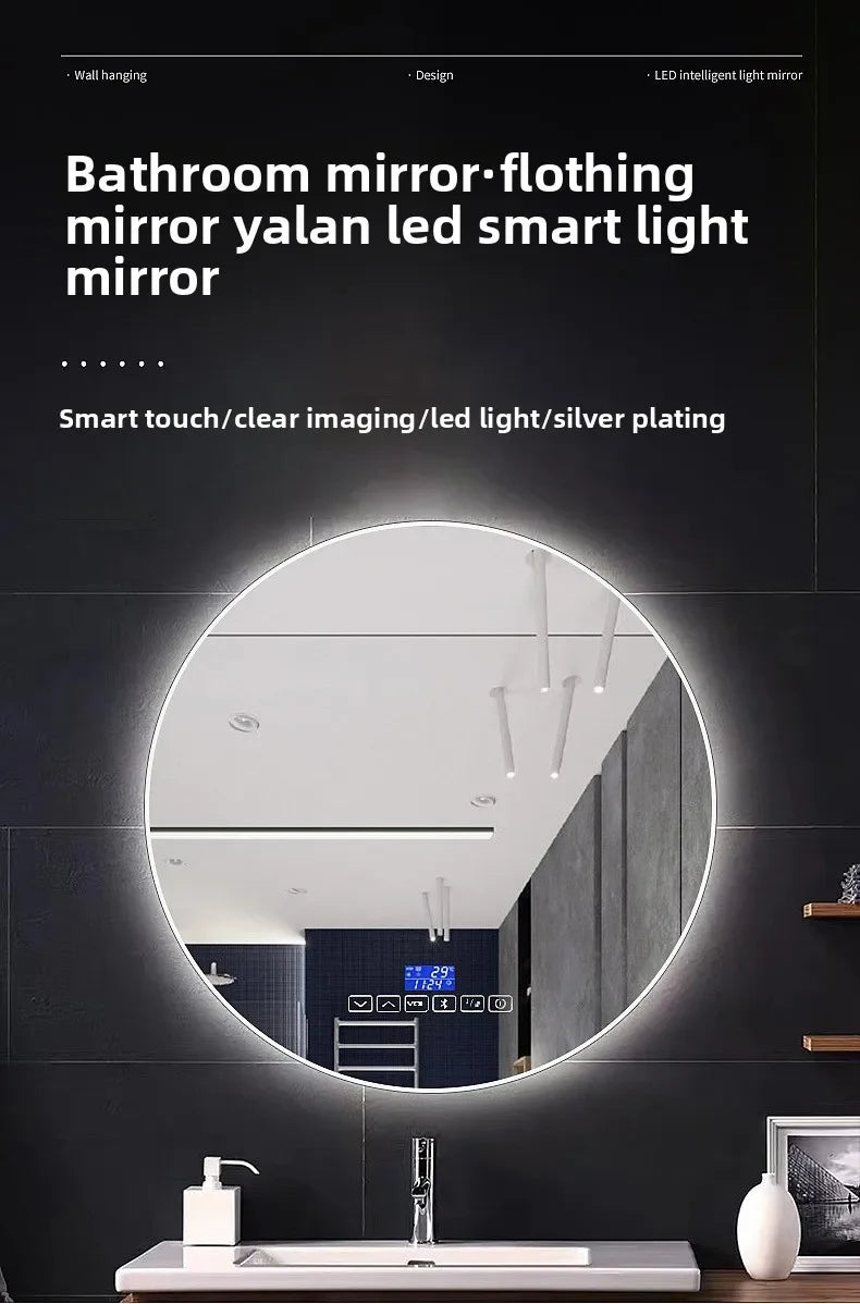 Mirror Round Mirror Wall-Mounted Smart Bathroom Mirror Led