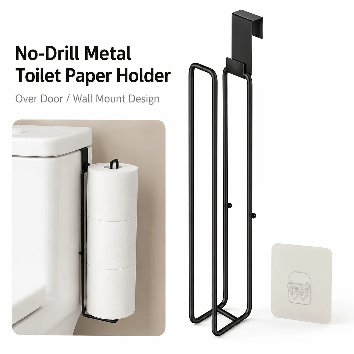 Self-Adhesive Toilet Paper Holder Black Iron Bathroom Tissue
