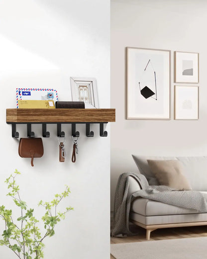 Rustic Wooden Floating Shelf Hooks Shower Caddy Key