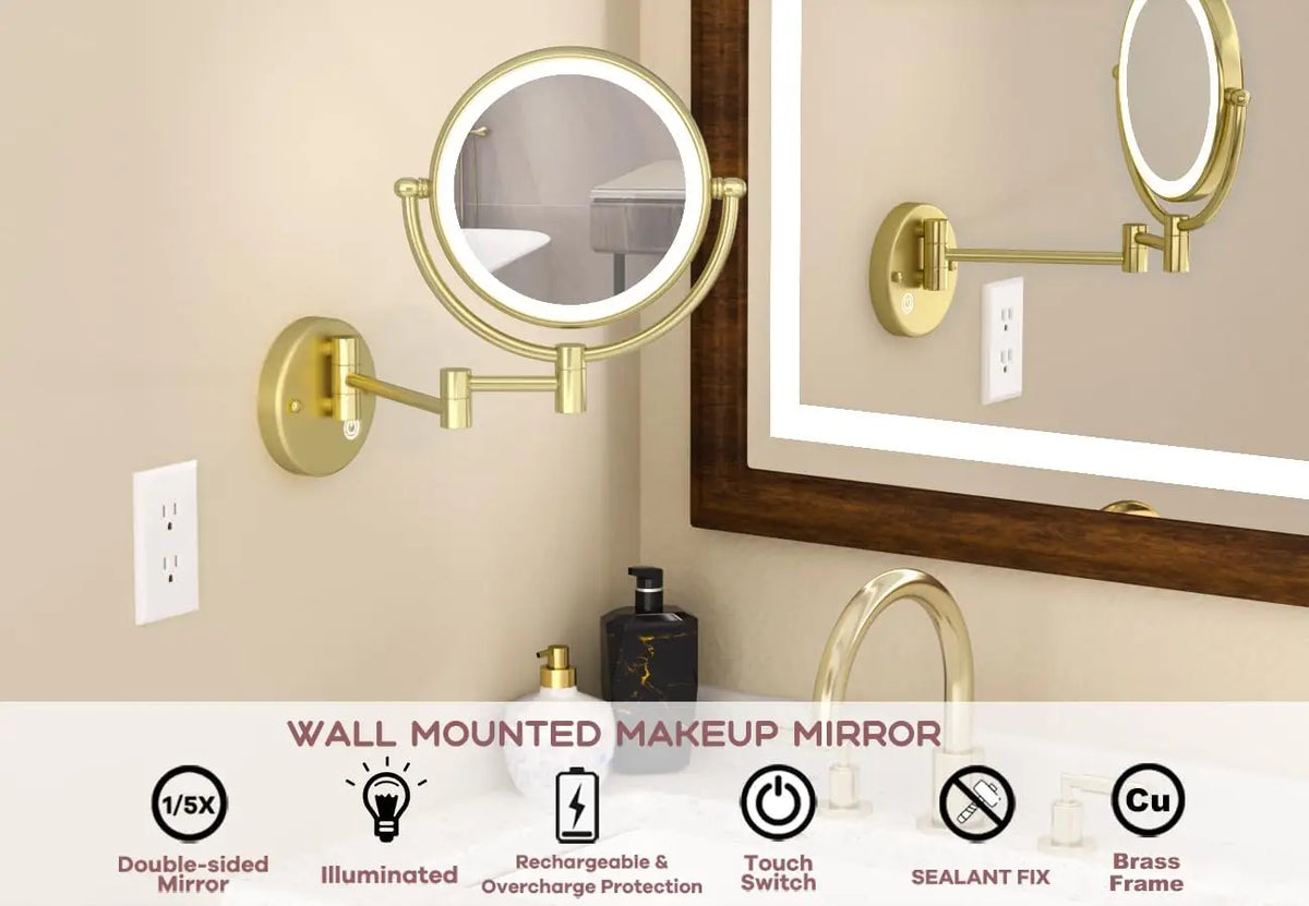 Rose Gold Touch On Led Folding Bathroom Mirror