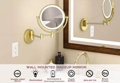 Rose Gold Touch On Led Folding Bathroom Mirror