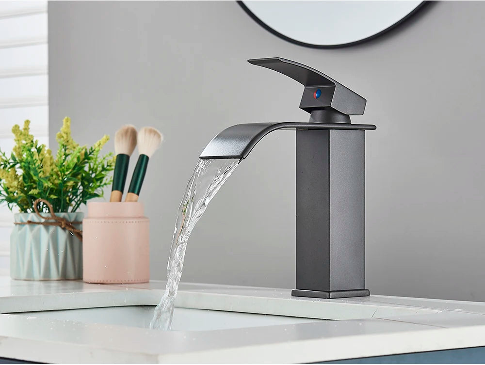 Brushed Golden Basin Faucets Elegant Waterfall Bathroom Sink
