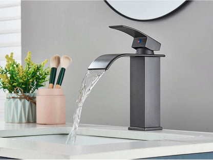 Brushed Golden Basin Faucets Elegant Waterfall Bathroom Sink