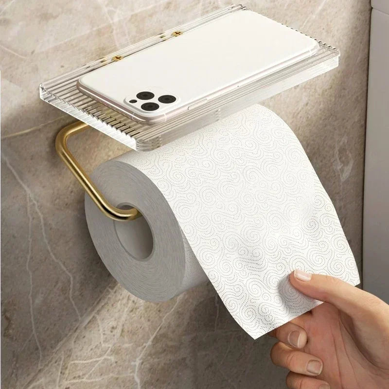 Luxury Gold Toilet Paper Holder Shelf No Punching