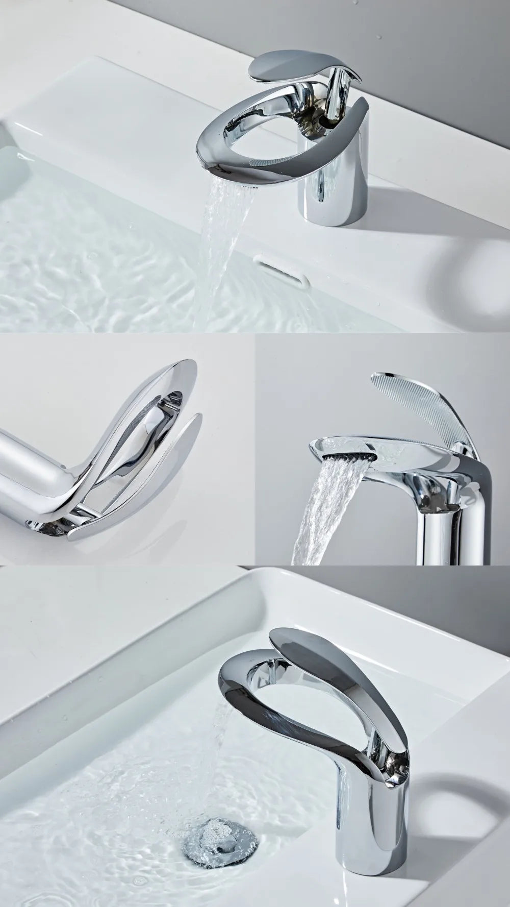 Tolm Waterfall Basin Faucet Water Tap Chrome Bathroom