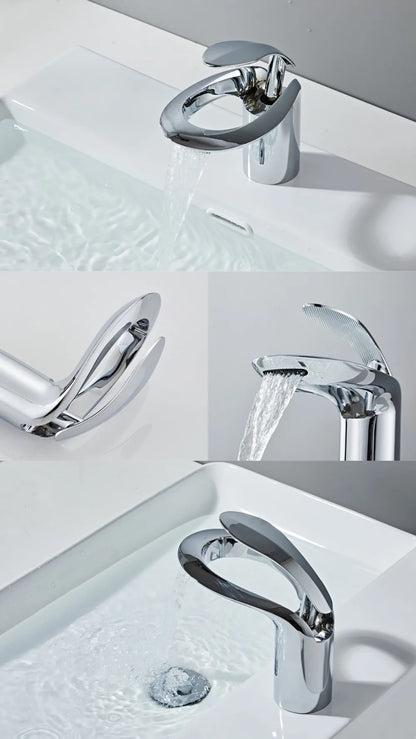 Tolm Waterfall Basin Faucet Water Tap Chrome Bathroom