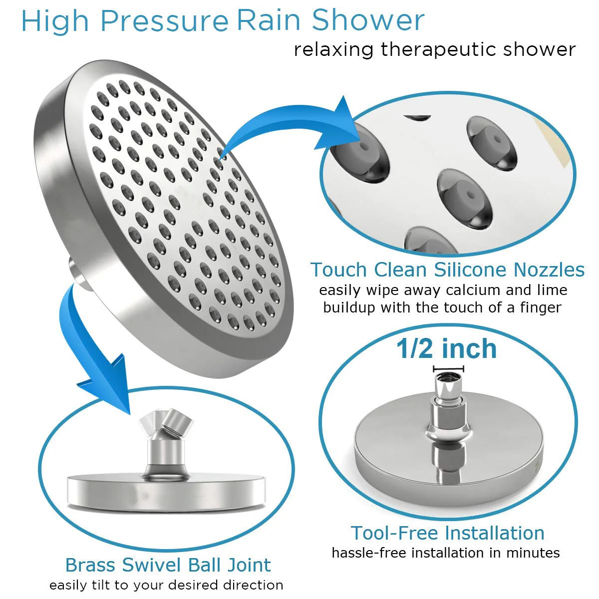 Inches High Pressure Rain Shower Head Arm 1min