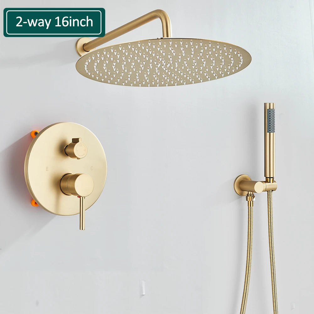 Gold Brushed Shower Faucets 2/3 Way Concealed Shower