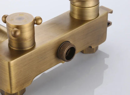 Antique Brass Shower Faucet 8-Inch Rainfall Dual Handle