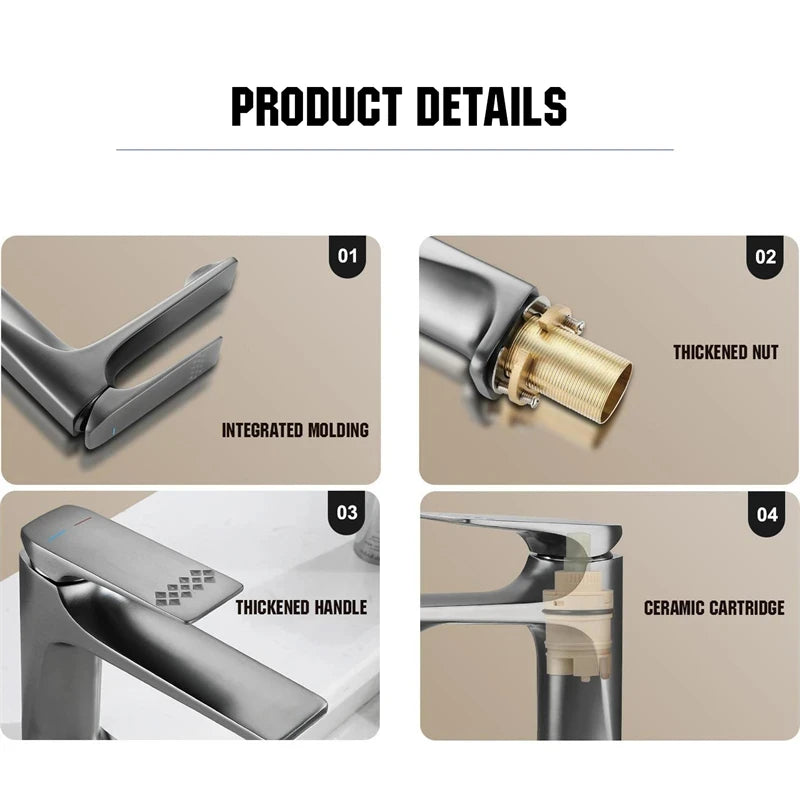 Brass Core Modern Bathroom Sink Faucet Handle Deck