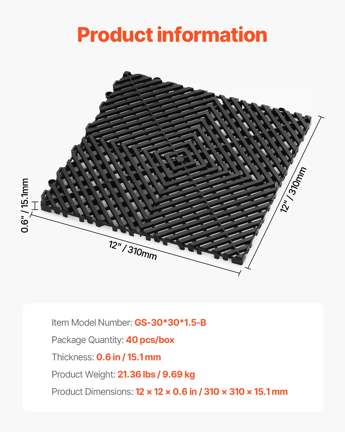 Succebuy Interlocking Drainage Mat 12inx12in 12/24/40/50/55