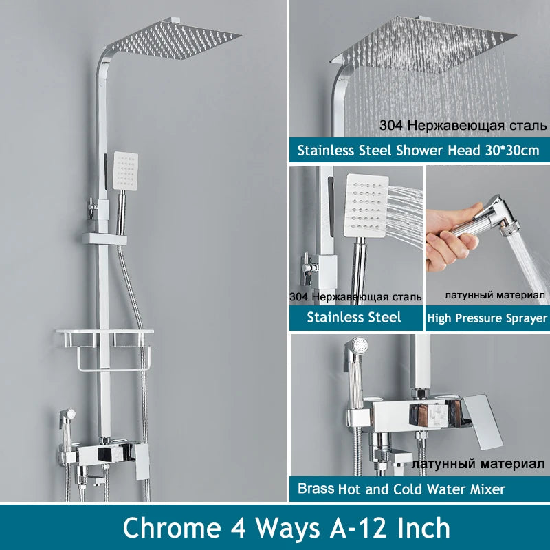Shinesia Black/Chrome Bathroom Shower System Rainfall Shower