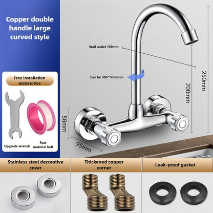 Wall Mounted Mixer Tap Double Handle Faucet Cold