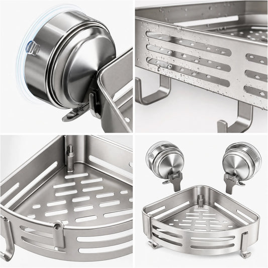 Suction Cup Corner Shower Caddy No Drill Bathroom