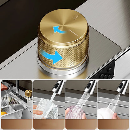 Brushed Nano Sink Waterfall Faucet Large Bowl Cup