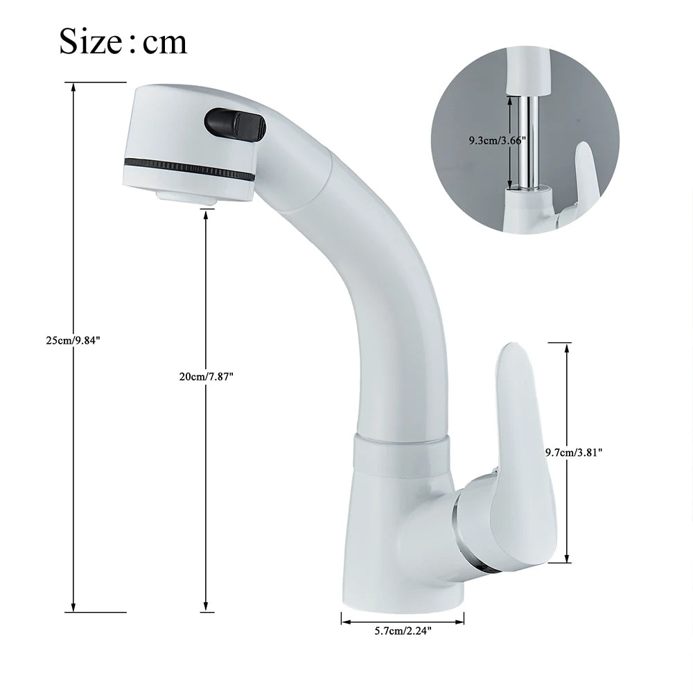 White Pull Out Bathroom Sink Faucet Cold Water