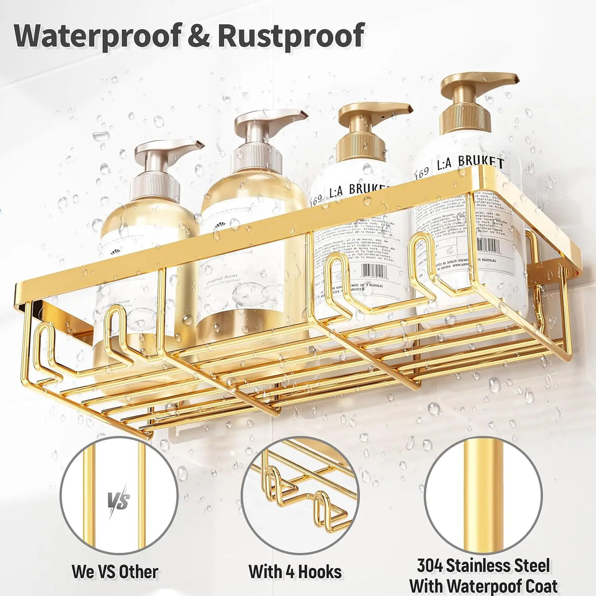 Shower Caddy Adhesive Pack Rustproof Stainless Steel Shower