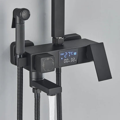 Black Thermostatic Shower Faucets Digital Display Screen Cold