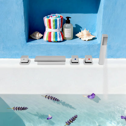 Silver Modern Bathroom Waterfall Faucet Wide Spout Anti-Splash