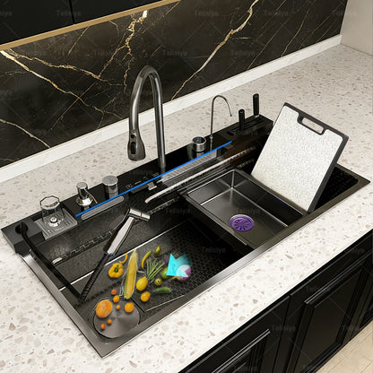 Stainless Steel Sink Digital Display Waterfall Large Slot