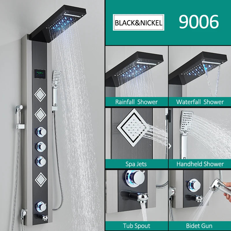 Black Nickel Led Shower Panel Six Functions Shower