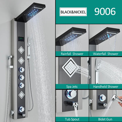 Black Nickel Led Shower Panel Six Functions Shower