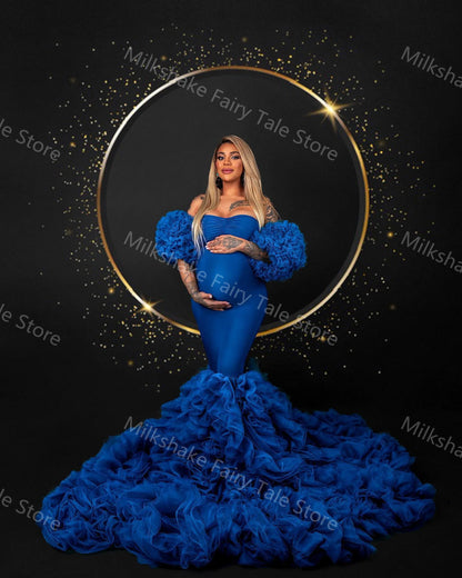 Extra Puffy Blue Maternity Robes Photography Vintage Tiered
