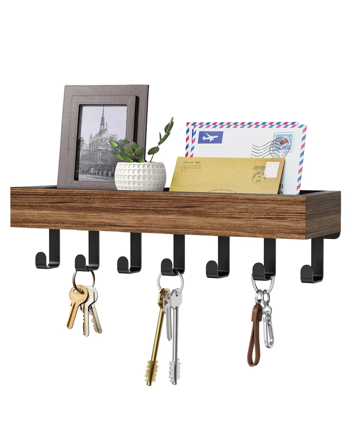 Rustic Wooden Floating Shelf Hooks Shower Caddy Key