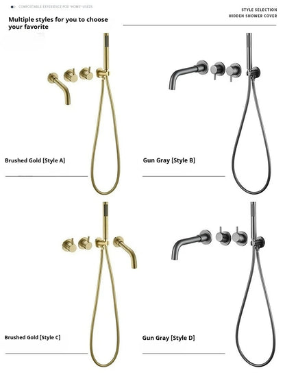 Brushed Gold Concealed Wall-Mounted Bathtub Faucet Gun Grey