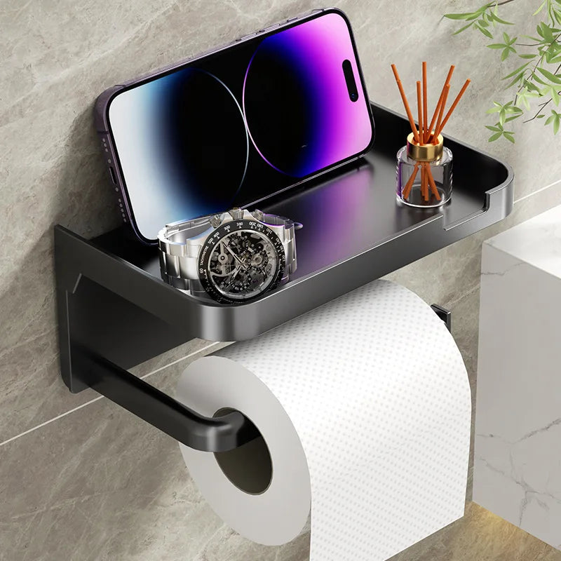 No-Drill Bathroom Toilet Paper Holder Shelf Wall Mounted