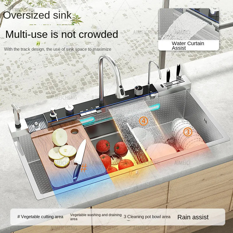 Customized 1000x500mm Silver Smart Stainless Steel Sink Waterfall