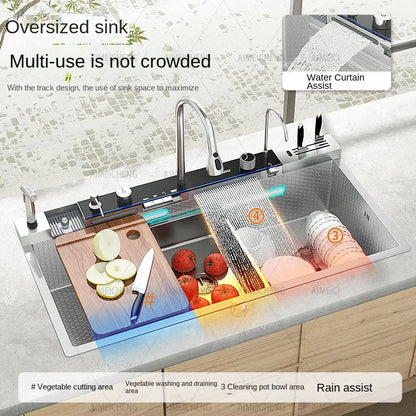 Customized 1000x500mm Silver Smart Stainless Steel Sink Waterfall