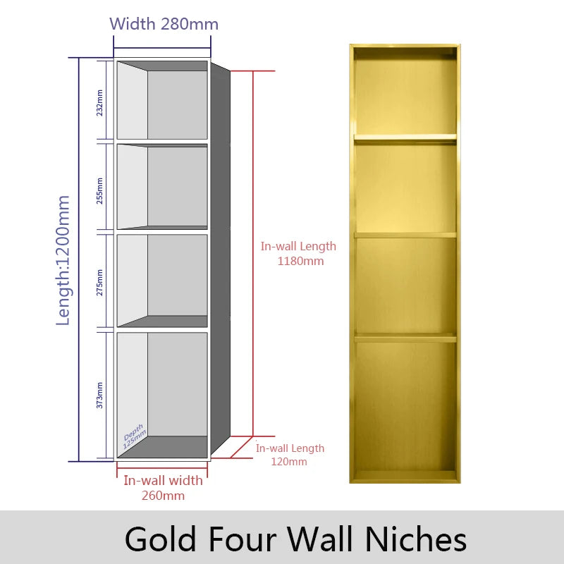 Stainless Steel Recessed Wall Niche Black Gold Bathroom