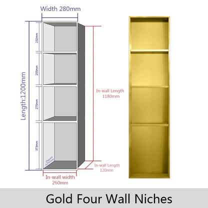 Stainless Steel Recessed Wall Niche Black Gold Bathroom