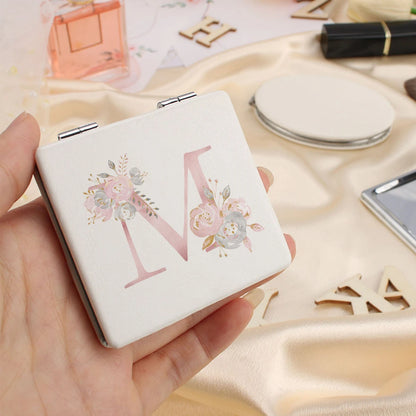 Personalized Floral First Letter White Square Double-Sided Makeup