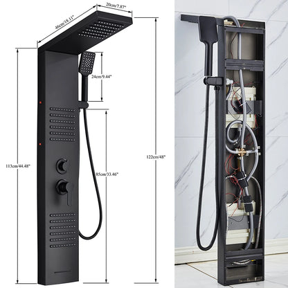 Rozin Black Shower Column Led Rainfall Bathroom Faucet
