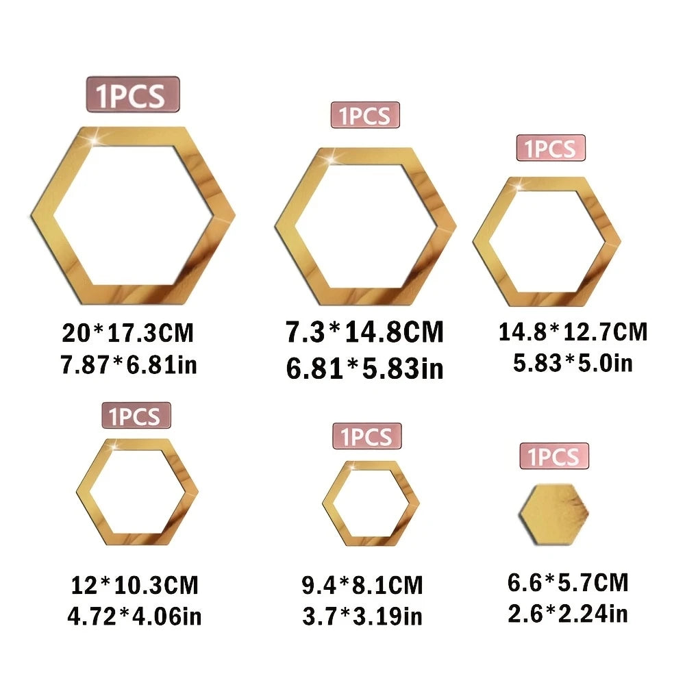 Hexagonal 2d Acrylic Wall Mirror Sticker Diy Geometric