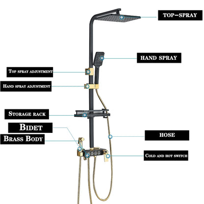 Black Gold Brass Rainfall Shower Faucet Stainless Steel