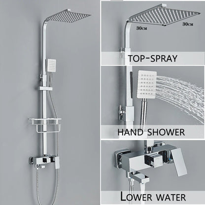 4-Function Wall Mounted Shower Faucet Rainwater Bathtub Shower