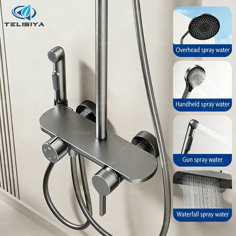 Modern Bathroom Gun Gray Aluminum Minimalist Shower Cold