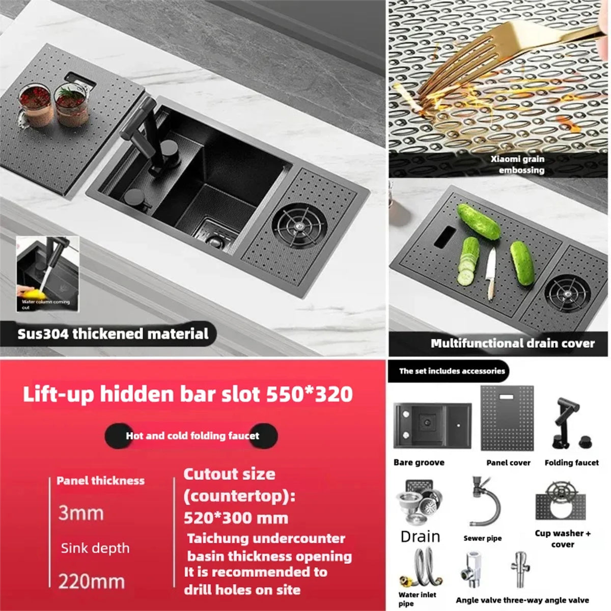 Cup Washer Hidden Bar Sinks Lid Multifunctionalstainless Steel