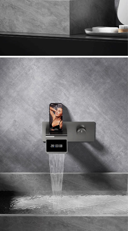 Luxury Gun Gray Brass Wall Mounted Bathroom Faucet