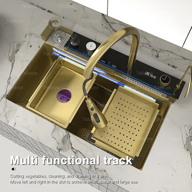 Silver Smart Sink Digital Display Waterfall Faucet Stainless