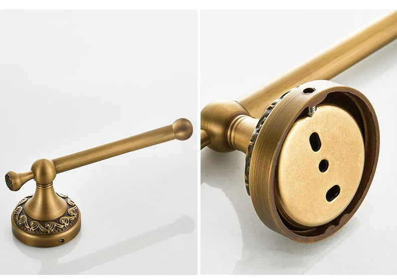 Antique Brass 2pc Bathroom Bronze Dispenser Towel Rod