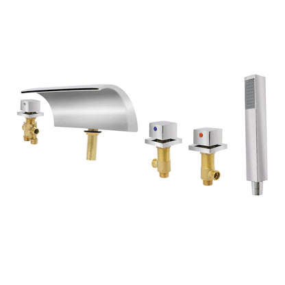 Silver Modern Bathroom Waterfall Faucet Wide Spout Anti-Splash